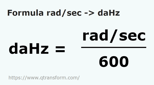 formula Radianos por segundo em Decahertz - rad/sec em daHz