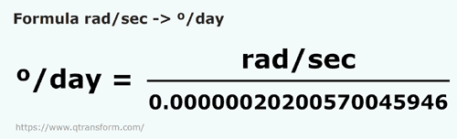 formulu Radyan bölü saniye ila Derece / gün - rad/sec ila °/day