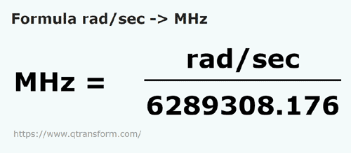 formulu Radyan bölü saniye ila Milihertz - rad/sec ila mHz