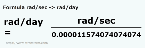 formulu Radyan bölü saniye ila Radyan bölü gün - rad/sec ila rad/day