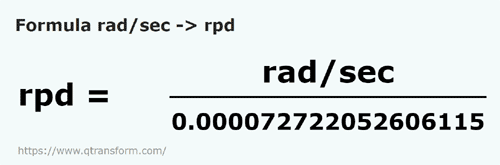 vzorec Radián za sekundu na Revoluce za den - rad/sec na rpd
