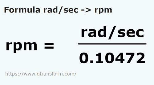 formula Radianes por segundo a Revoluciónes por minuto - rad/sec a rpm