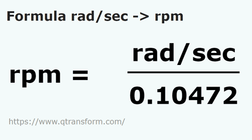 formula Radiani pe secunda in Revolutii pe minut - rad/sec in rpm