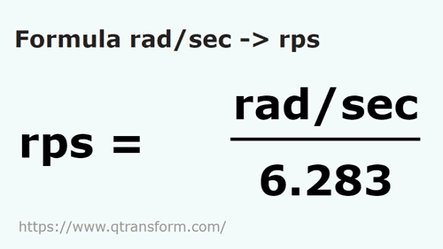 formula Radianos por segundo em Revoluçãos por segundo - rad/sec em rps