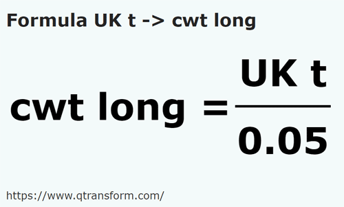 formule Tonnes longues britanniques en Quintals long - UK t en cwt long