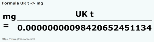 formula длинная тонна (Великобритания) в миллиграмм - UK t в mg