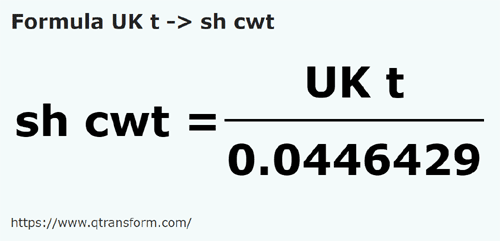 formula Tonnellata anglosassone in Quintale piccoli - UK t in sh cwt