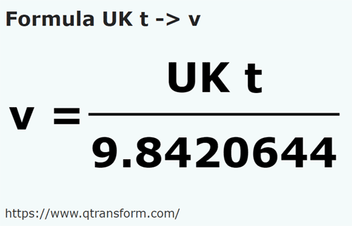 formula Long tons (UK) to Vagons - UK t to v