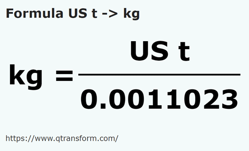 formule Tonnes courts en Kilogrammes - US t en kg