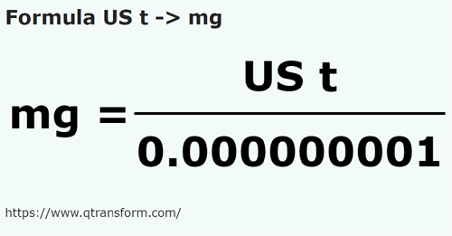 formule Tonnes courts en Milligrammes - US t en mg