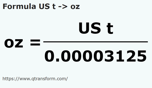 formule Amerikaanse korte tonnen naar Ounce - US t naar oz