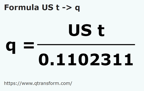 formula Tonnellata corta in Quintale - US t in q