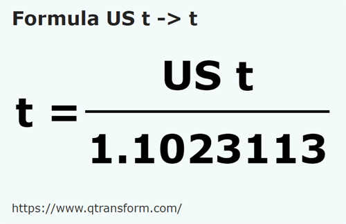 formula Short tons to Tons - US t to t