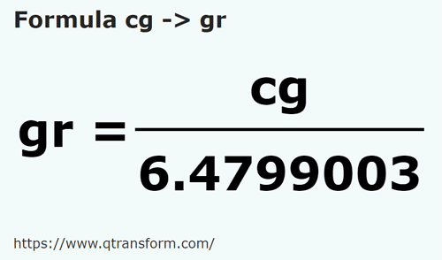 formula Centigramos a Granos - cg a gr