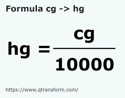 formula Centigramas em Hectogramas - cg em hg