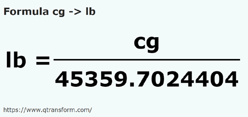 umrechnungsformel Zentigramm in Pfund - cg in lb