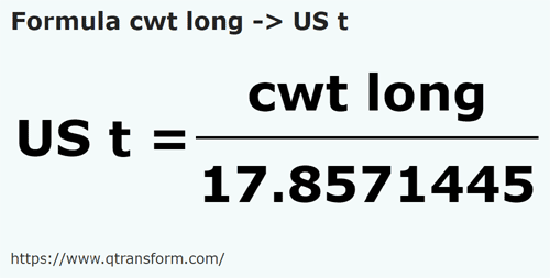 formula длинный кинтал в короткий тон - cwt long в US t