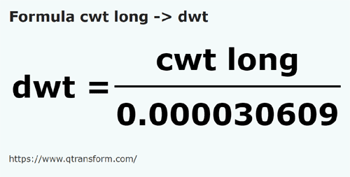 formula Cetnar angielski na Pennyweight - cwt long na dwt