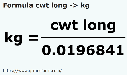 formule Quintals long en Kilogrammes - cwt long en kg