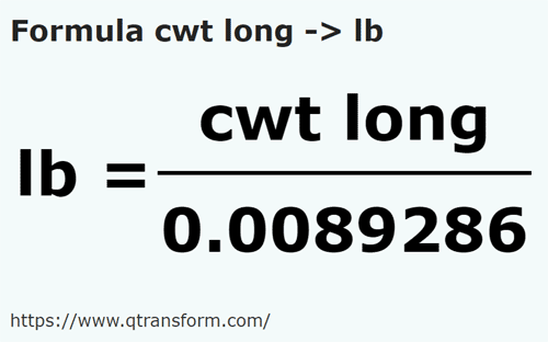 formula Quintals longos em Libras - cwt long em lb