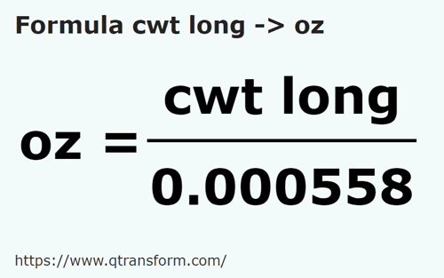 formula Quintales largo a Onza - cwt long a oz