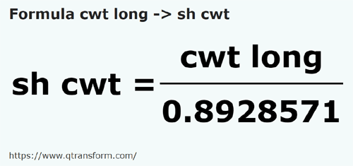 formula Quintale lungi in Quintale scurte - cwt long in sh cwt