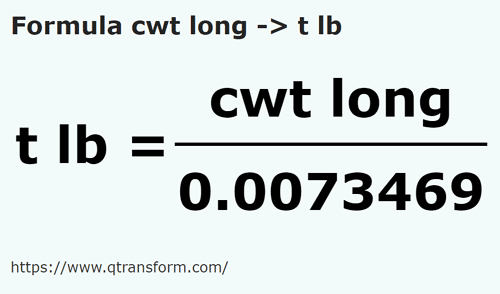 formula Quintales largo a Libras troy - cwt long a t lb