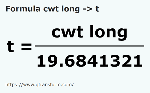 formula Quintals longos em Tonelada - cwt long em t