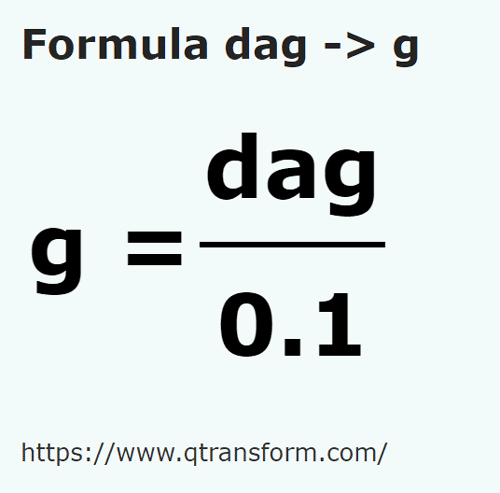formula декаграмм в грамм - dag в g