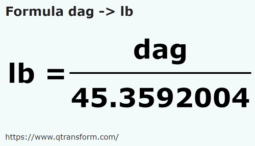 formula Decagrams to Pounds - dag to lb