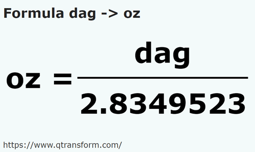 formula декаграмм в Унция - dag в oz