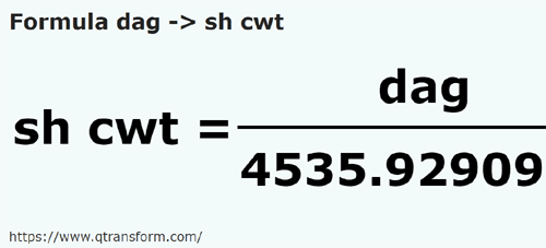 formula Dekagram kepada Kuintal pendek - dag kepada sh cwt