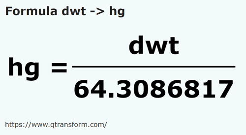 formula пеннивейты в гектограмм - dwt в hg