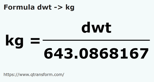 formula Pennyweights em Quilogramas - dwt em kg