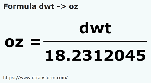 formula Pennyweights to Ounces - dwt to oz