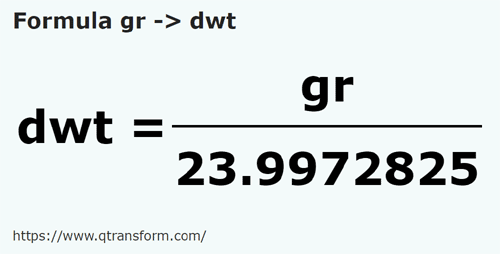 formula Гран в пеннивейты - gr в dwt