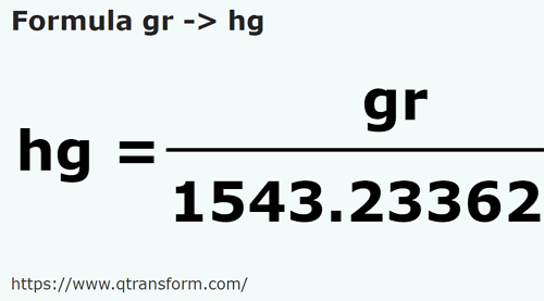 formulu Tahıl ila Hektogram - gr ila hg