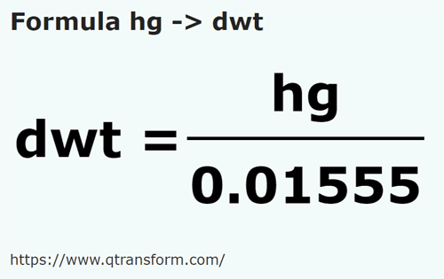 formula Hectogramas em Pennyweights - hg em dwt