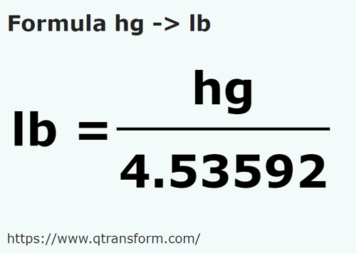 formula Hectogramos a Libras (masa) - hg a lb