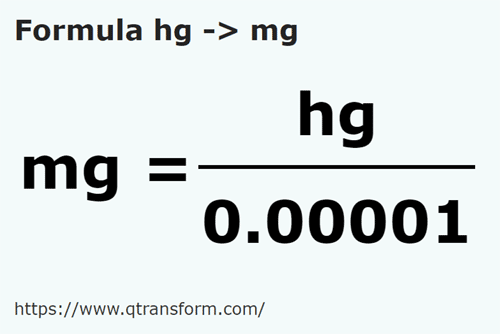 umrechnungsformel Hektogramm in Milligramm - hg in mg
