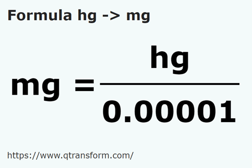 formula Hectogrammi in Milligrammi - hg in mg