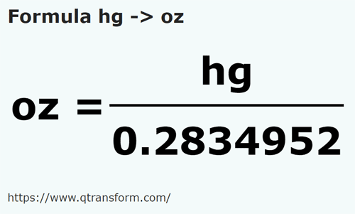 formula Hectogrammi in Oncia - hg in oz