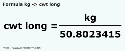 formula Kilogramos a Quintales largo - kg a cwt long
