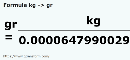 formulu Kilogram ila Tahıl - kg ila gr