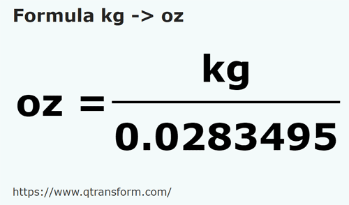 formula Kilogramy na Uncja - kg na oz