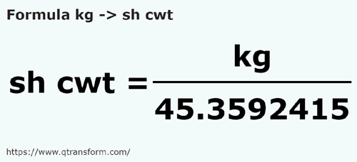 umrechnungsformel Kilogramm in Zentner kurz - kg in sh cwt