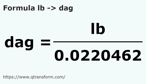 formula Libras (masa) a Decagramos - lb a dag