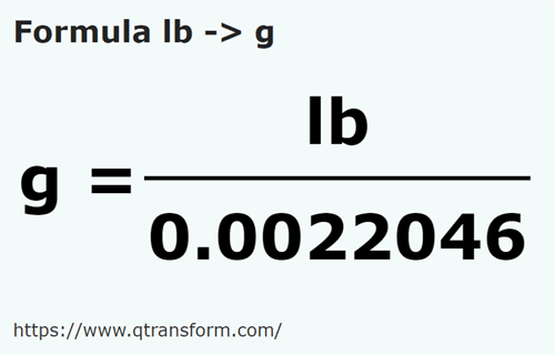 formula Libras (masa) a Gramos - lb a g