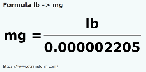 formula Libras em Miligramas - lb em mg