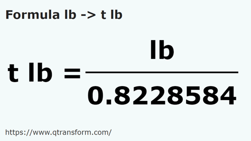 formula метрическая система в фунт тройской - lb в t lb